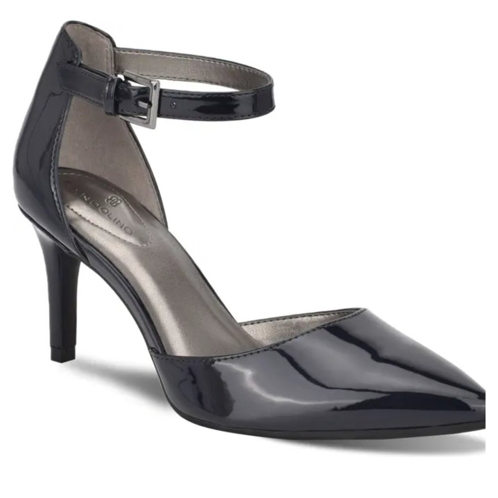 Bandolino Navy Patent Leather Pointed Toe Strap Pumps size 9